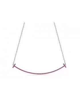Street Style Tiffany T Pink Diamonds Large Smile Face Necklace For Ladies White Gold/ Yellow Gold 