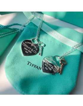 Clone Return To Tiffany Brand Lettering Heart Tag Silver/Rose Gold Key Pendant Necklace For Ladies Sterling Silver GRP06364