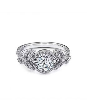 Replica Tiffany Bow Ribbon Bow Crystal Design Round Diamond Women'S Platinum Engagement Ring High Jewelry GRP10900
