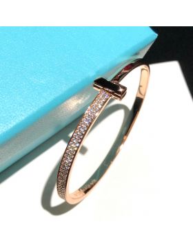 Top Replica Tiffany T1 Wide One Side Double Row Diamonds Hinged Bangle Sterling Silver 18k Rose Gold Plated Online Sales 7527533