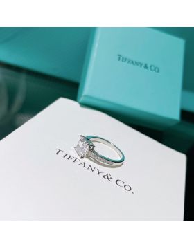Fake Tiffany Novo Women'S Princess Cut Engagement Ring Pavé Diamond Platinum Band GRP10882