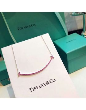 2018 Latest Tiffany Tiffany T Pink Swarovski Diamonds Double T Smile Pendant Womens Large Necklace Replica 60698090 