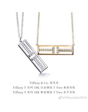 Hot Selling Tiffany T Two Open Horizontal Bar Pendant Female Diamonds Necklace Rose Gold/ Yellow Gold / Silver 60991359