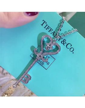 Tiffany Keys Heart-shaped Key Paved Crystals Pendant Necklace On Sale Women Birthday Gift