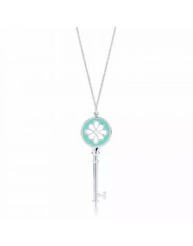 Imitation Tiffany Keys Knot Key Pendant Blue Enamel Necklace Sterling Silver New Arrival