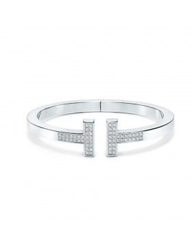 Tiffany Replica T Square Bangle Sterling Silver Diamonds Classic Design Jewelry GRP09083