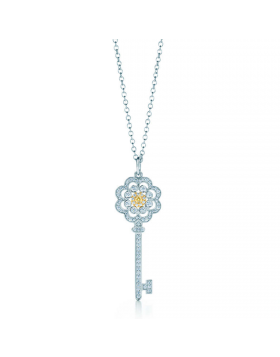 Tiffany Keys Rose Key Pendant Necklace Diamonds Sterling Silver Girls LA Sale GRP07683